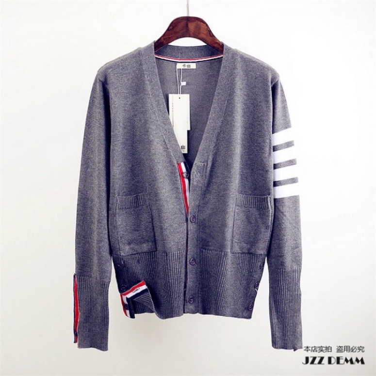 001 Áo Cardigan Thome Browe Chất Nhung Tăm-Áo Cardigan Phối Hoạ Tiết 4 Sọc Cực Đẹpff