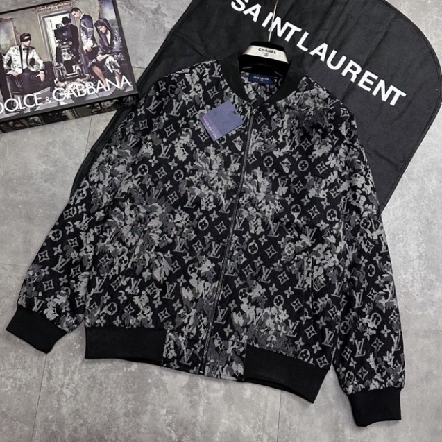 002 Áo khoác lv loang xám đen, áo bomber mẫu hot hai lớp ấm áp cho mùa thu đông màu loang from chuẩn phong cách giới trẻ