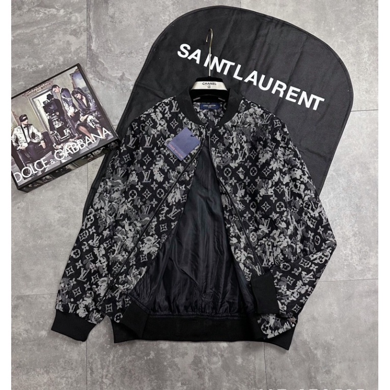 002 Áo khoác lv loang xám đen, áo bomber mẫu hot hai lớp ấm áp cho mùa thu đông màu loang from chuẩn phong cách giới trẻ