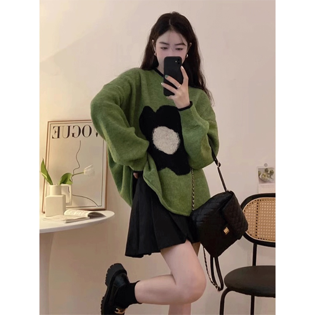 Jashucheng Áo sweater Dệt Kim Chui Đầu Dáng Rộng In Hoa Phong Cách niche Thời Trang Thu Đông 2023 Mới Bán Chạy