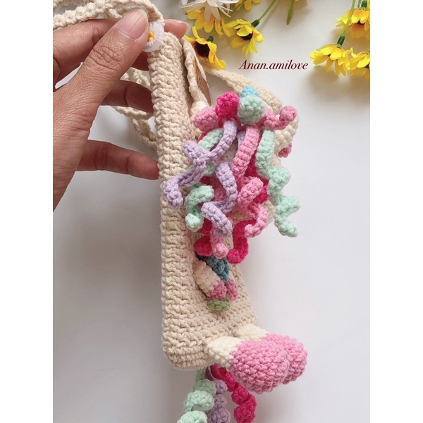 Túi unicorn móc bằng len, túi đựng điện thoại, túi lì xì