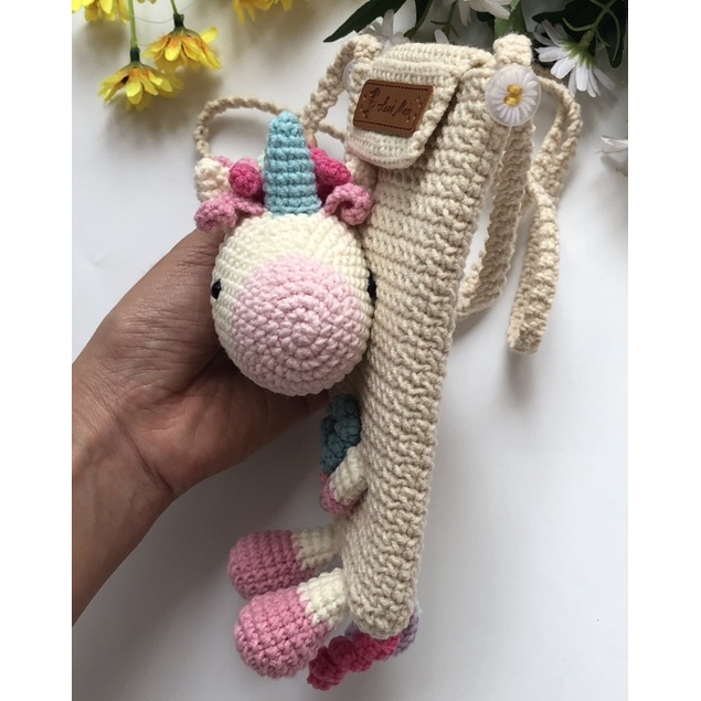 Túi unicorn móc bằng len, túi đựng điện thoại, túi lì xì