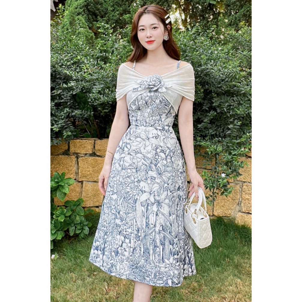 Váy du lịch váy đi hẹn hò đi tiệc Hà Thanh Boutique chất gấm tex V379