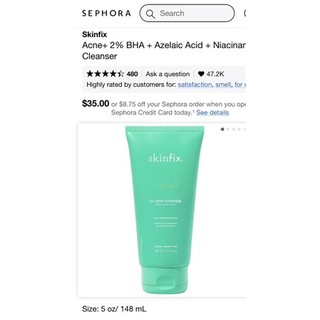 Sữa rửa mặt SKINFIX 2% BHA cho da dầu mụn 30ml
