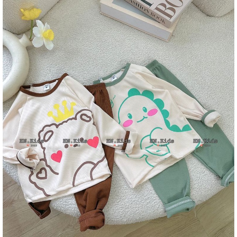 Bộ bé gái dài tay thu đông chất thun gân tăm lạnh bèo nhún size nhí