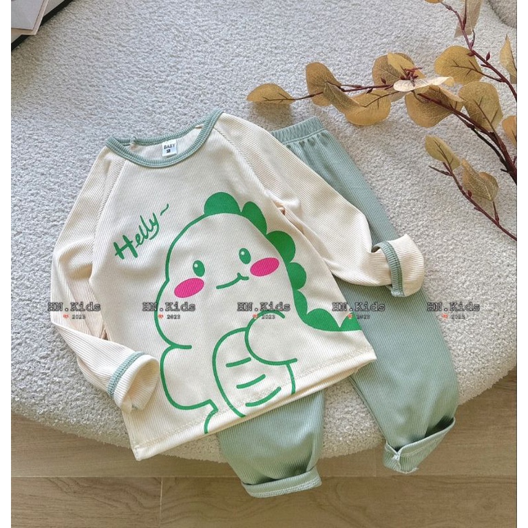 Bộ bé gái dài tay thu đông chất thun gân tăm lạnh bèo nhún size nhí