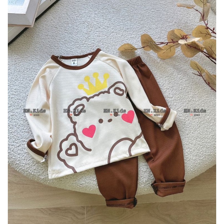 Bộ bé gái dài tay thu đông chất thun gân tăm lạnh bèo nhún size nhí