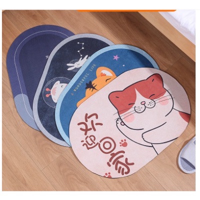 Thảm lì lau chân hình Thú dễ thương kích thước 59cmx39cm mặt đế chống trượt, thảm bếp, nhà tắm