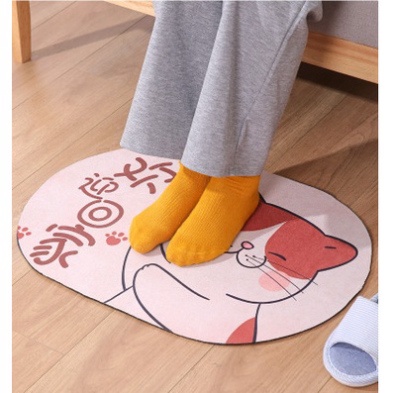 Thảm lì lau chân hình Thú dễ thương kích thước 59cmx39cm mặt đế chống trượt, thảm bếp, nhà tắm