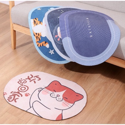Thảm lì lau chân hình Thú dễ thương kích thước 59cmx39cm mặt đế chống trượt, thảm bếp, nhà tắm