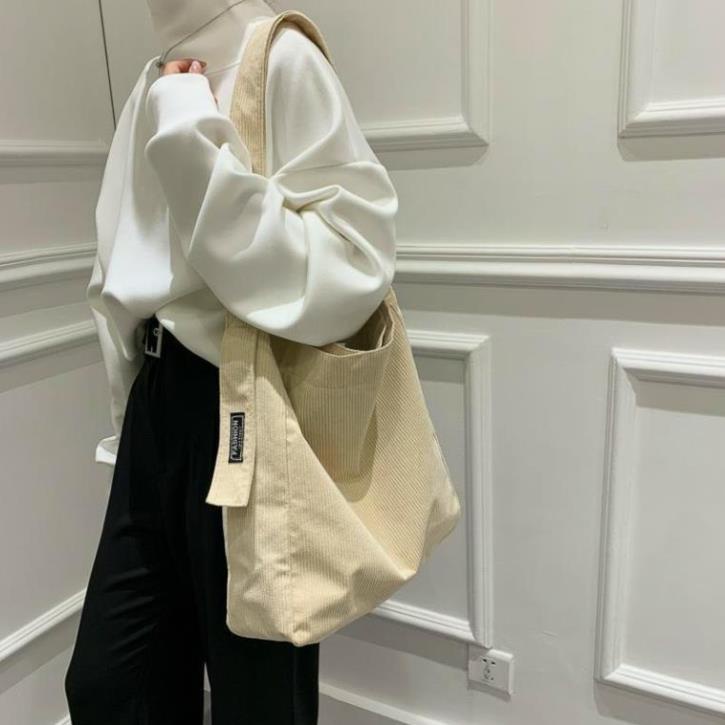 Túi đeo chéo, Túi tote vải nhung tăm sọc gân nam nữ unisex đi học đi chơi đựng sách A4, laptop 14inch TX101