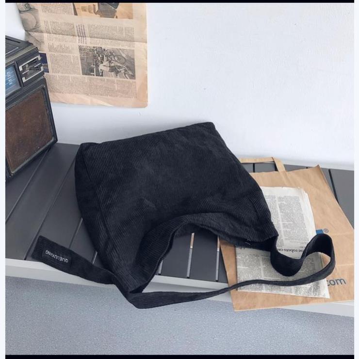 Túi đeo chéo, Túi tote vải nhung tăm sọc gân nam nữ unisex đi học đi chơi đựng sách A4, laptop 14inch TX101