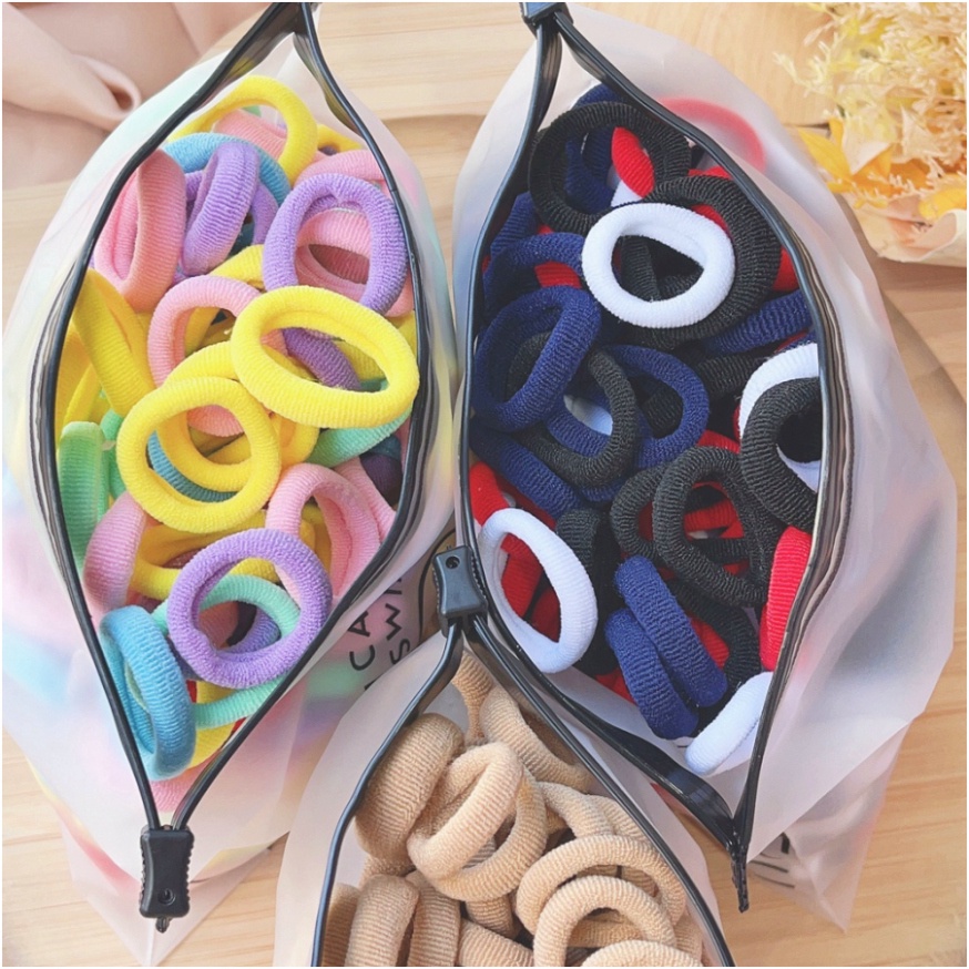 Set 20 Dây Buộc Tóc Co Giãn Màu Trơn Đơn Giản Cho Nữ Giá Đỡ