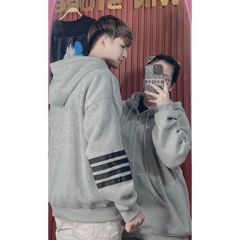 Áo Khoác Nỉ Unisex Sọc Tay Mũ 2 Lớp Xịn Xò 😎Áo Nỉ Bông Viền Túi Tay Bồng