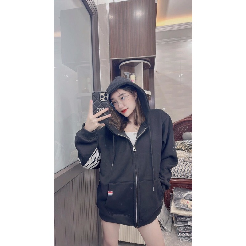 Áo Khoác Nỉ Unisex Sọc Tay Mũ 2 Lớp Xịn Xò 😎Áo Nỉ Bông Viền Túi Tay Bồng