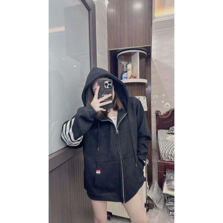 Áo Khoác Nỉ Unisex Sọc Tay Mũ 2 Lớp Xịn Xò 😎Áo Nỉ Bông Viền Túi Tay Bồng