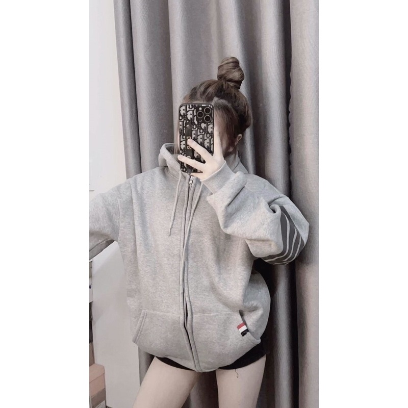 Áo Khoác Nỉ Unisex Sọc Tay Mũ 2 Lớp Xịn Xò 😎Áo Nỉ Bông Viền Túi Tay Bồng