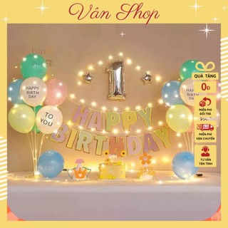 Set trang trí sinh nhật đơn giản giá rẻ kèm 2 trụ bóng 7 nhánh giả bóng bay tặng kèm đèn led băng dính dán bóng
