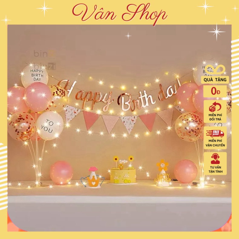 Set trang Trí Sinh Nhật Đơn Giản Giá Rẻ Kèm 2 Trụ Bóng 7 Nhánh Giả Bóng Bay Tặng Kèm Đèn Led Băng Dính Dán Bóng