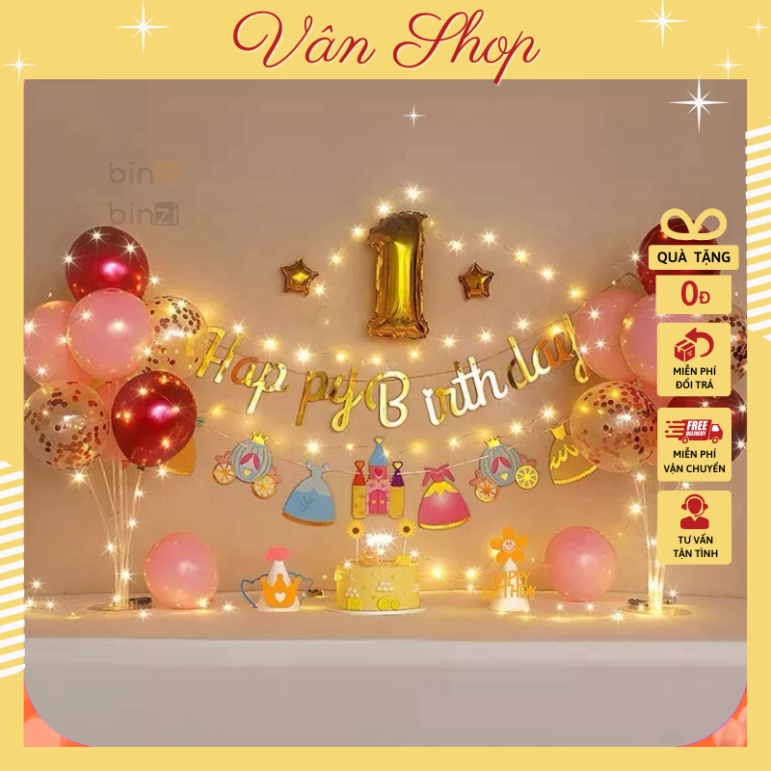 Set trang Trí Sinh Nhật Đơn Giản Giá Rẻ Kèm 2 Trụ Bóng 7 Nhánh Giả Bóng Bay Tặng Kèm Đèn Led Băng Dính Dán Bóng