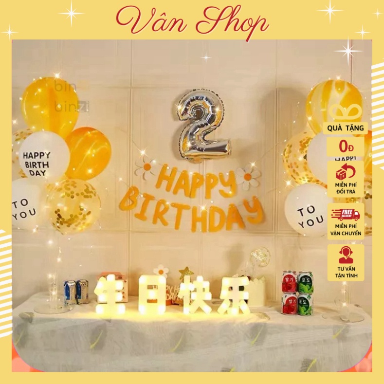 Set trang Trí Sinh Nhật Đơn Giản Giá Rẻ Kèm 2 Trụ Bóng 7 Nhánh Giả Bóng Bay Tặng Kèm Đèn Led Băng Dính Dán Bóng