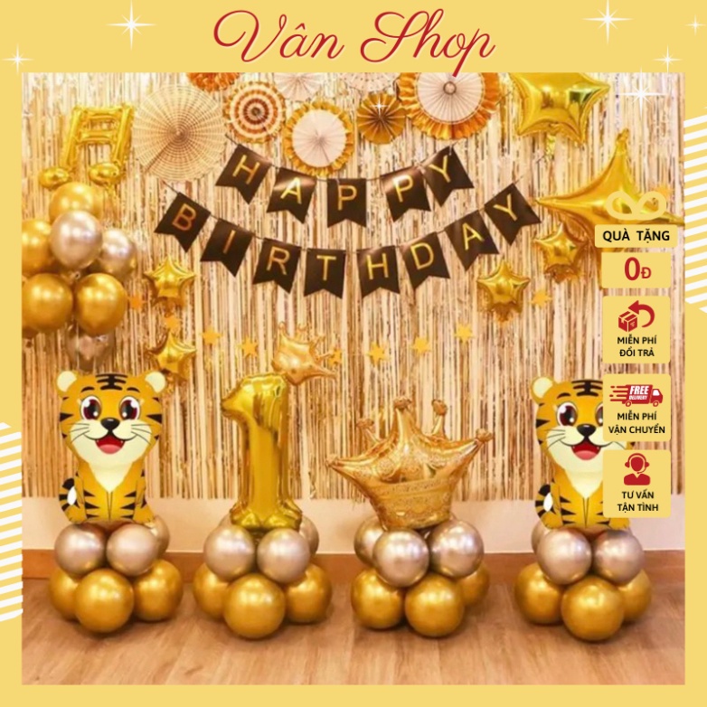 Set bóng sinh nhật cho bé tuổi hổ, tuổi heo, Tuất, Chuột 1 tuổi siêu to siêu đẹp