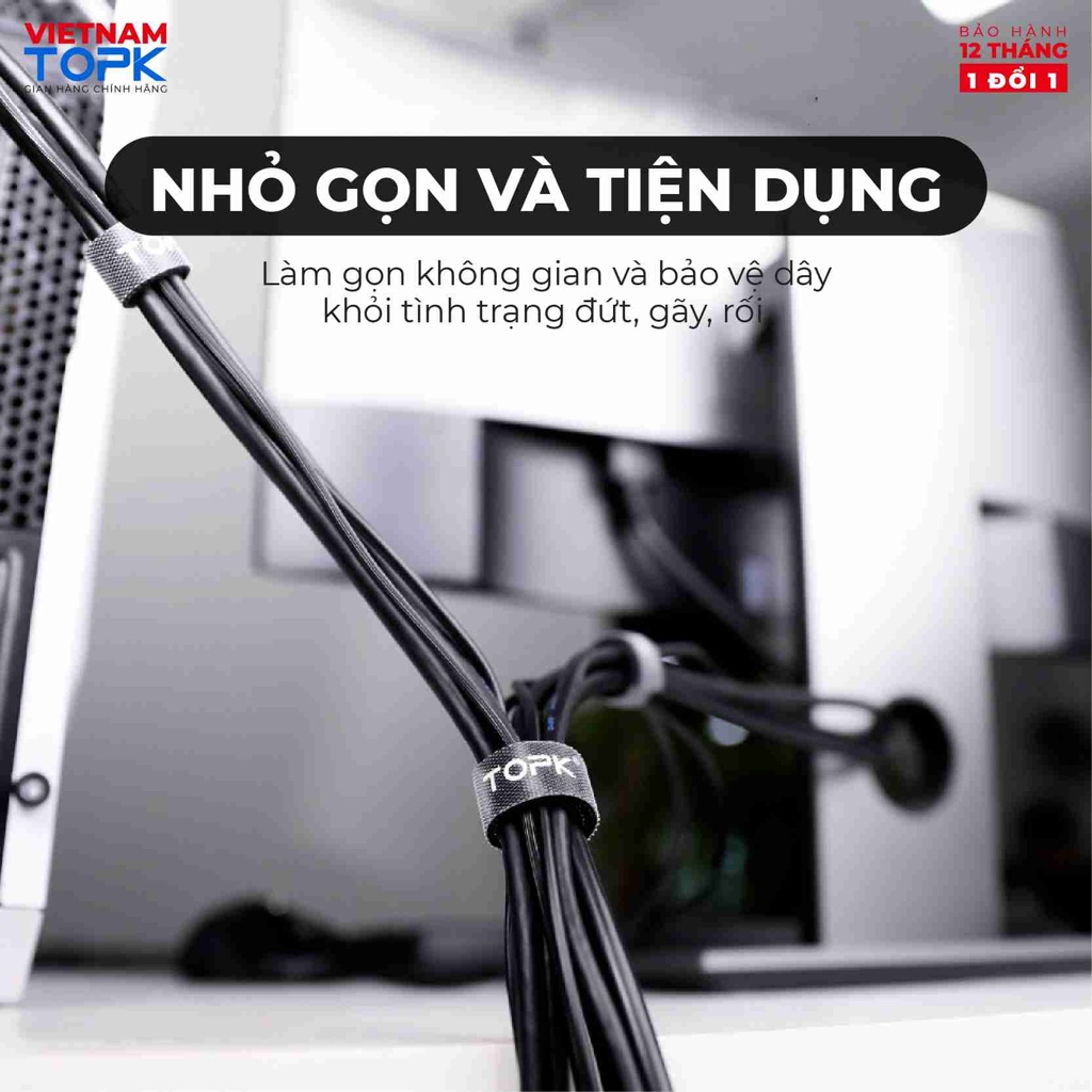 [QUÀ TẶNG KO BÁN] Dây dán Velcro TOPK J02 cố định dây cáp chống rối tiện lợi - Hàng phân phối chính hãng - Bảo hành 12 t