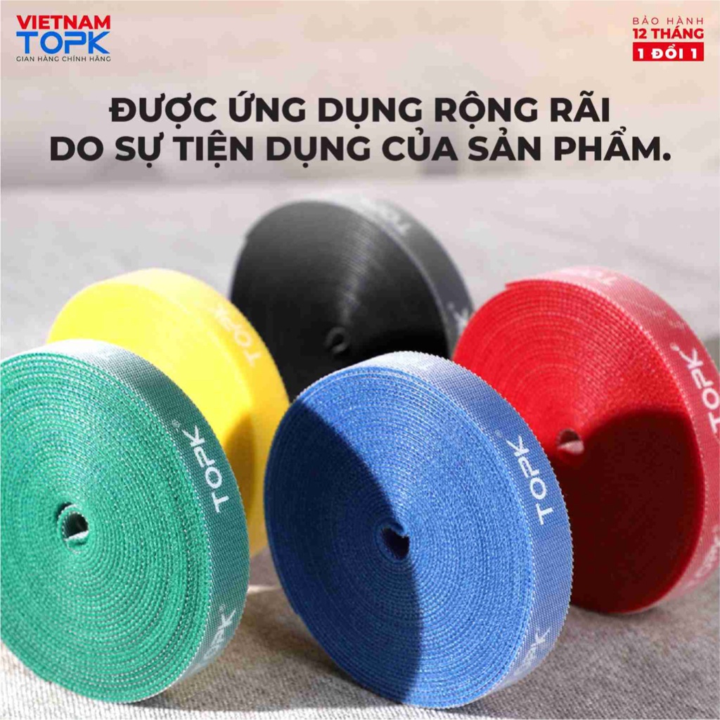 [QUÀ TẶNG KO BÁN] Dây dán Velcro TOPK J02 cố định dây cáp chống rối tiện lợi - Hàng phân phối chính hãng - Bảo hành 12 t