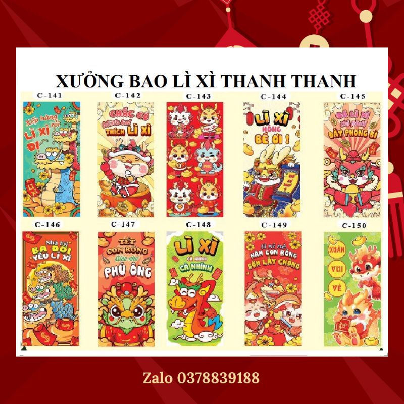Combo 500 cái  bao lì xì truyền thống Tết 2024