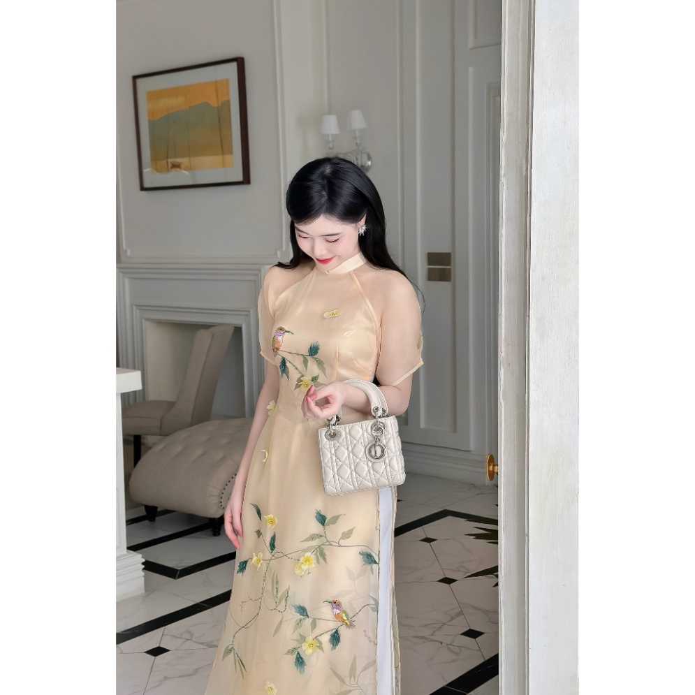 Áo dài cách tân chất liệu organza đính kết đẹp cao cấp - Áo Dài Mộc Lâm - AD84