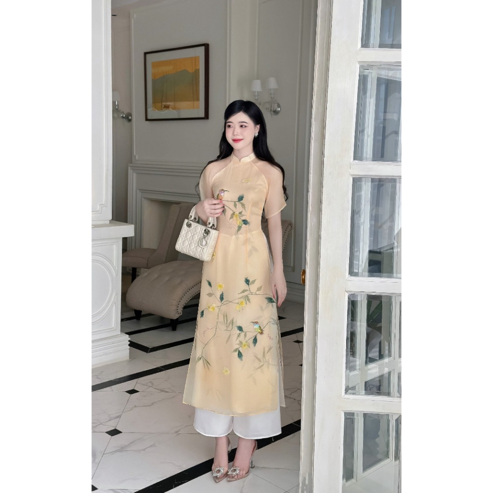 Áo dài cách tân chất liệu organza đính kết đẹp cao cấp - Áo Dài Mộc Lâm - AD84