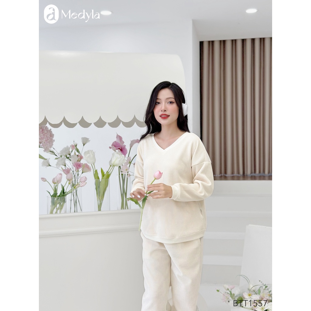 MEDYLA - Bộ đồ bầu mặc nhà Hoodie nỉ da cá dày dặn mặc được sau sinh - BTT1557