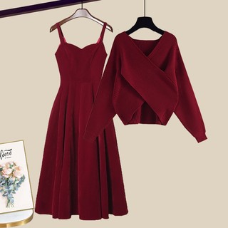 Áo sweater Dệt Kim Thiết Kế Đan Chéo Kèm Đầm Phong Cách Mới 2023 Thời Trang Thu Đông Cho Nữ