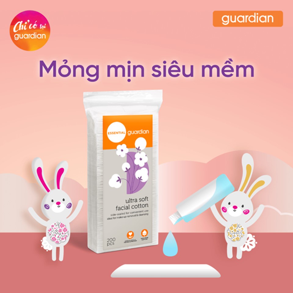 Bông Tẩy Trang Siêu Mềm Guardian Ultra Soft Facial Cotton 200 Miếng
