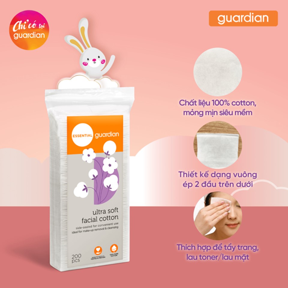 Bông Tẩy Trang Siêu Mềm Guardian Ultra Soft Facial Cotton 200 Miếng