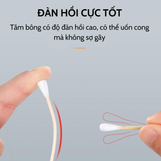 Gói 100 Chiếc Tăm Bông Ngoáy Tai Thân Gỗ, Tăm Bông Nặn Mụn Hai Đầu Đa Năng Vệ Sinh An Toàn