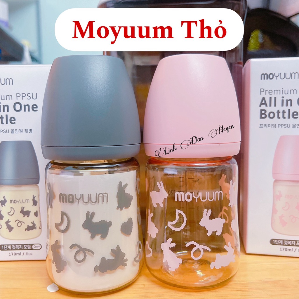 Bình sữa moyuum Thỏ hồng, thỏ xám 170ml 270ml chính hãng. Bình sữa Moyuum thỏ hàn Quốc