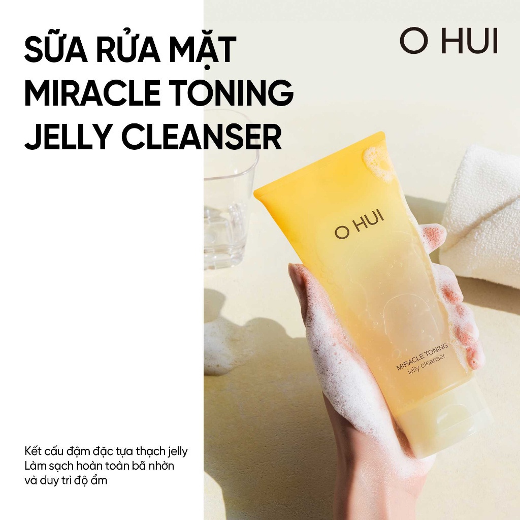 Sữa rửa mặt dạng gel ẩm mịn sáng da căn bóng chứa AHA/PHA OHUI Miracle Toning Jelly Cleanser 160ml