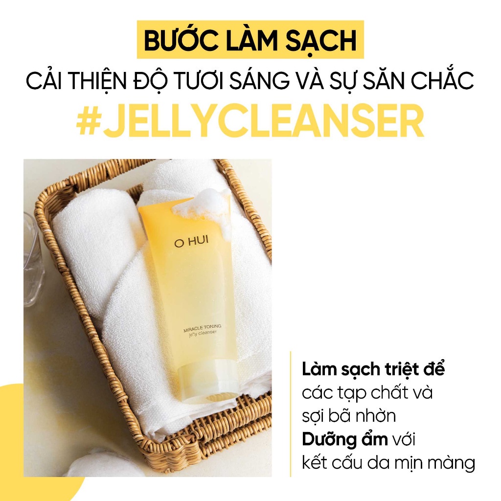 Sữa rửa mặt dạng gel ẩm mịn sáng da căn bóng chứa AHA/PHA OHUI Miracle Toning Jelly Cleanser 160ml