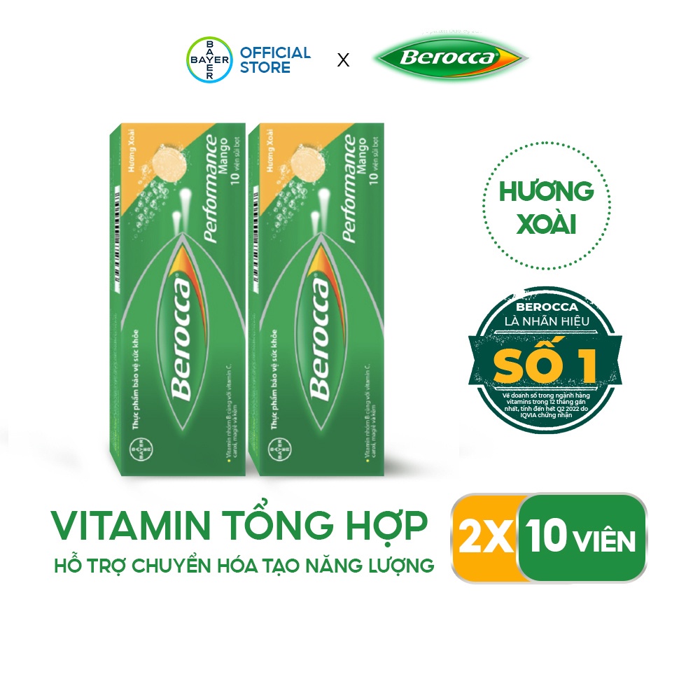 Bộ 2 hộp viên sủi bổ sung Vitamin Berocca Performance Mango 10 Viên/hộp