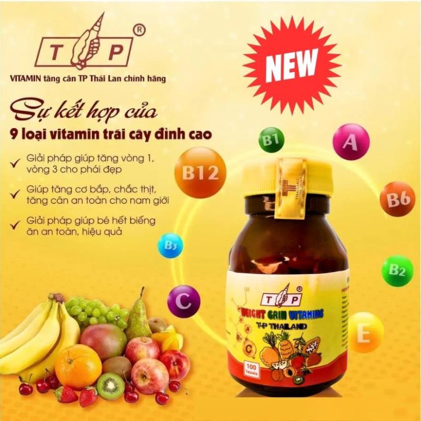 Tăng cân TP thái lan, vitamin TP thái lan, Weight Gain Vitamin hộp 100 viên mẫu mới hiệu quả tăng từ 2 đến 6 kg