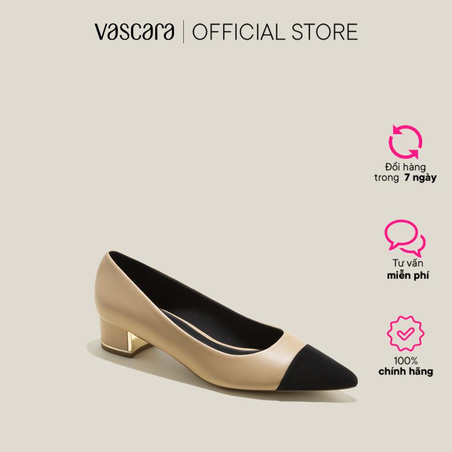 Vascara Giày Bít Gót Trụ Viền Metallic Nhấn Cap Mũi - BMN 0602