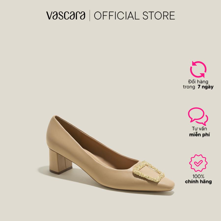 Vascara Giày Bít Mũi Gót Trụ Nhấn Khóa Trang Trí - BMN 0609