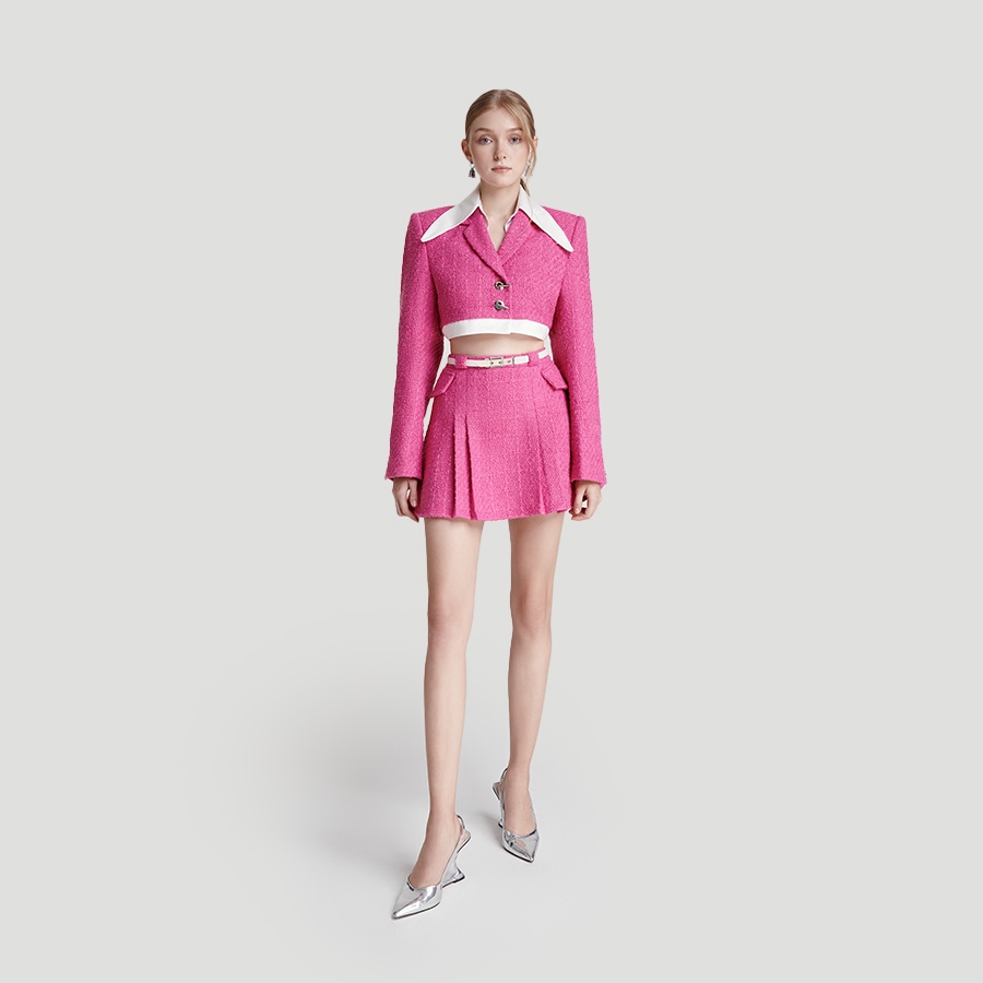 DEAR JOSÉ - Áo blazer crop top MOON PRISM vải tweed hồng