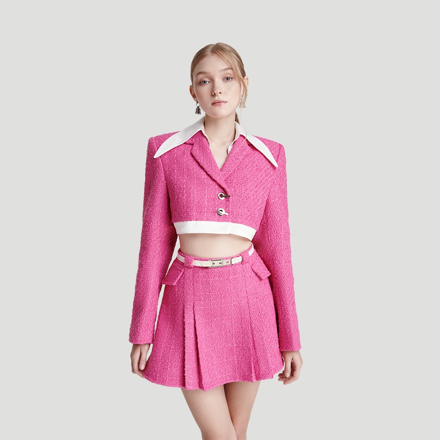 DEAR JOSÉ - Áo blazer crop top MOON PRISM vải tweed hồng