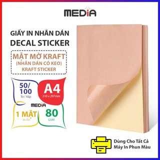 Giấy in decal kraft màu media a4 mờ 80gsm khổ 21x30cm 50/100 tờ giấy da bò giấy xi măng