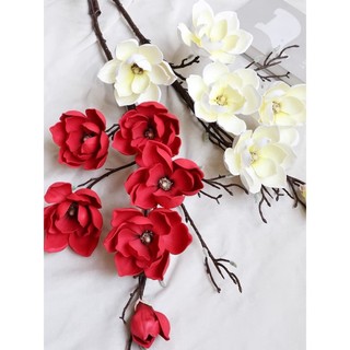 Hoa giả hoa mộc lan bông to, cành mộc lan 6 bông dài 128cm chất liệu xốp cao cấp , phụ kiện chụp ảnh