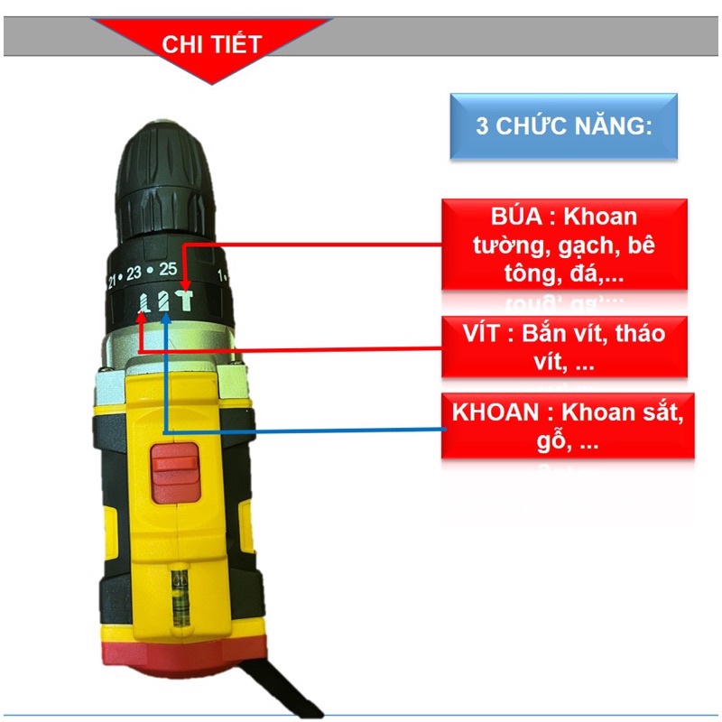 Máy Khoan Pin | Máy Khoan Pin 3 Chức Năng | Lõi đồng 100% | Khoan Tường | Bắn Vít | Khoan Gỗ...