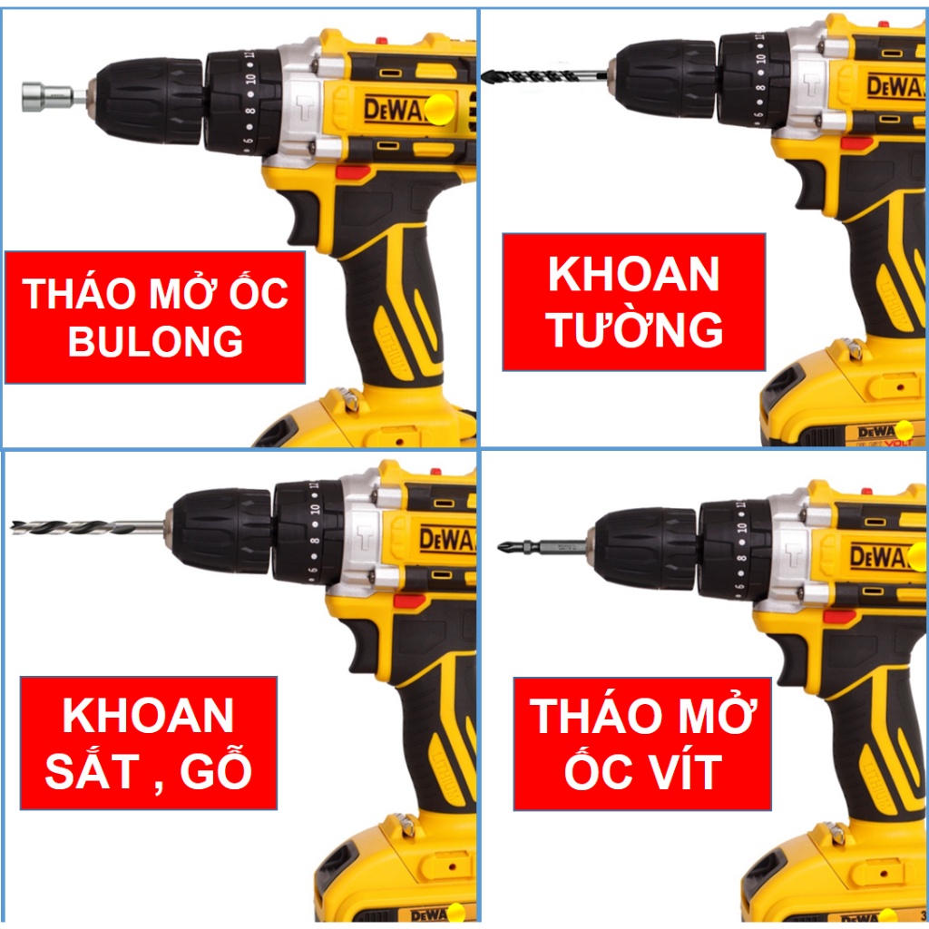 Máy Khoan Pin | Máy Khoan Pin 3 Chức Năng | Lõi đồng 100% | Khoan Tường | Bắn Vít | Khoan Gỗ...
