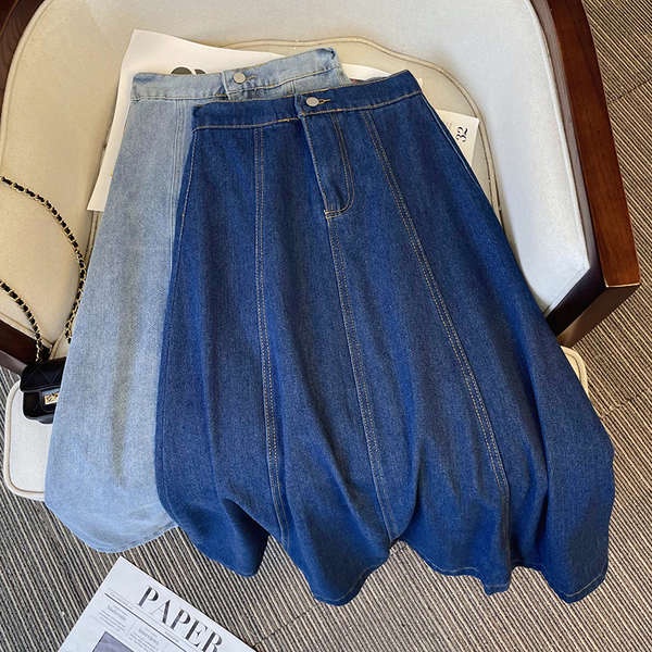 Chân váy jean bigsize chân váy jean dài Chân váy bò cạp cao cỡ lớn dành cho nữ cho nữ váy chữ a che hông mẫu dài vừa thu đông mẫu mới cho nữ màu xanh mềm mại